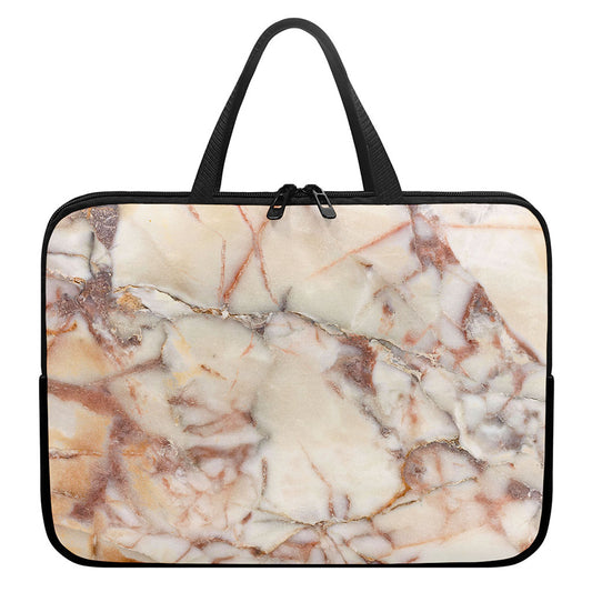 Brown Beige Marble Print Laptop Sleeve With Handle
