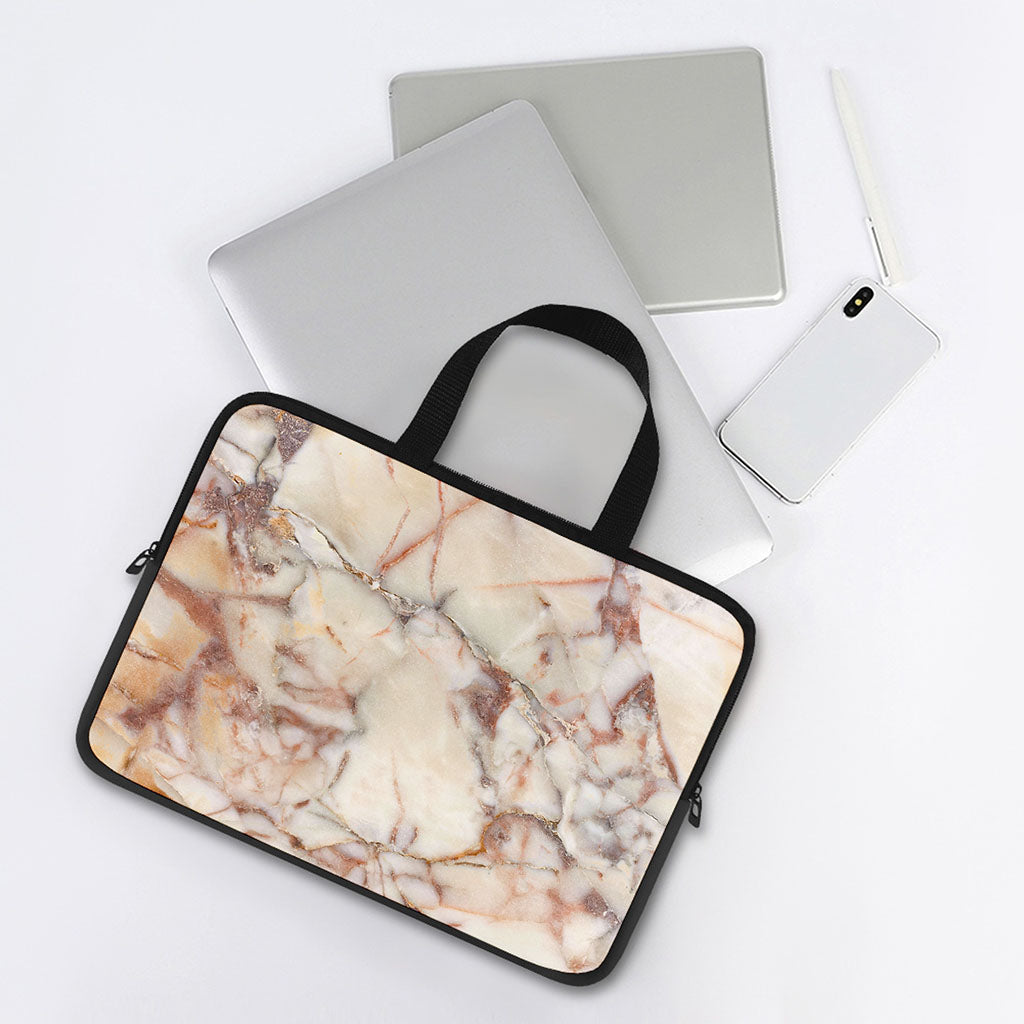 Brown Beige Marble Print Laptop Sleeve With Handle