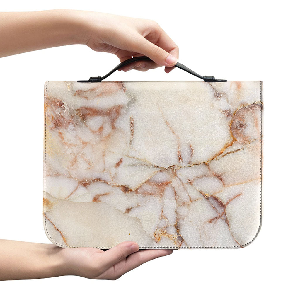 Brown Beige Marble Print Leather Bible Cover