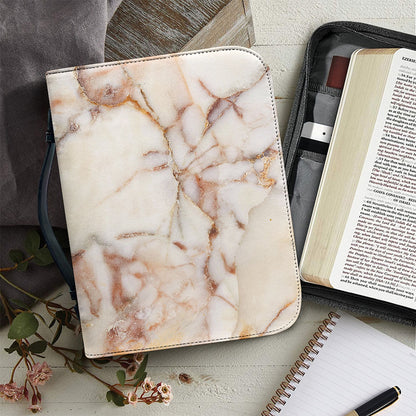 Brown Beige Marble Print Leather Bible Cover