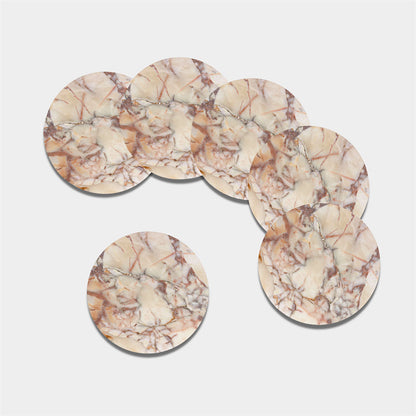 Brown Beige Marble Print Leather Coaster Set