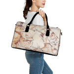 Brown Beige Marble Print Leather Duffle Bag