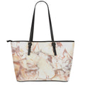Brown Beige Marble Print Leather Tote Bag With Zipper