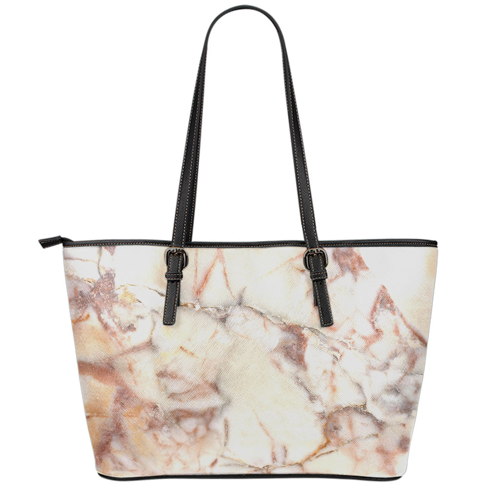 Brown Beige Marble Print Leather Tote Bag