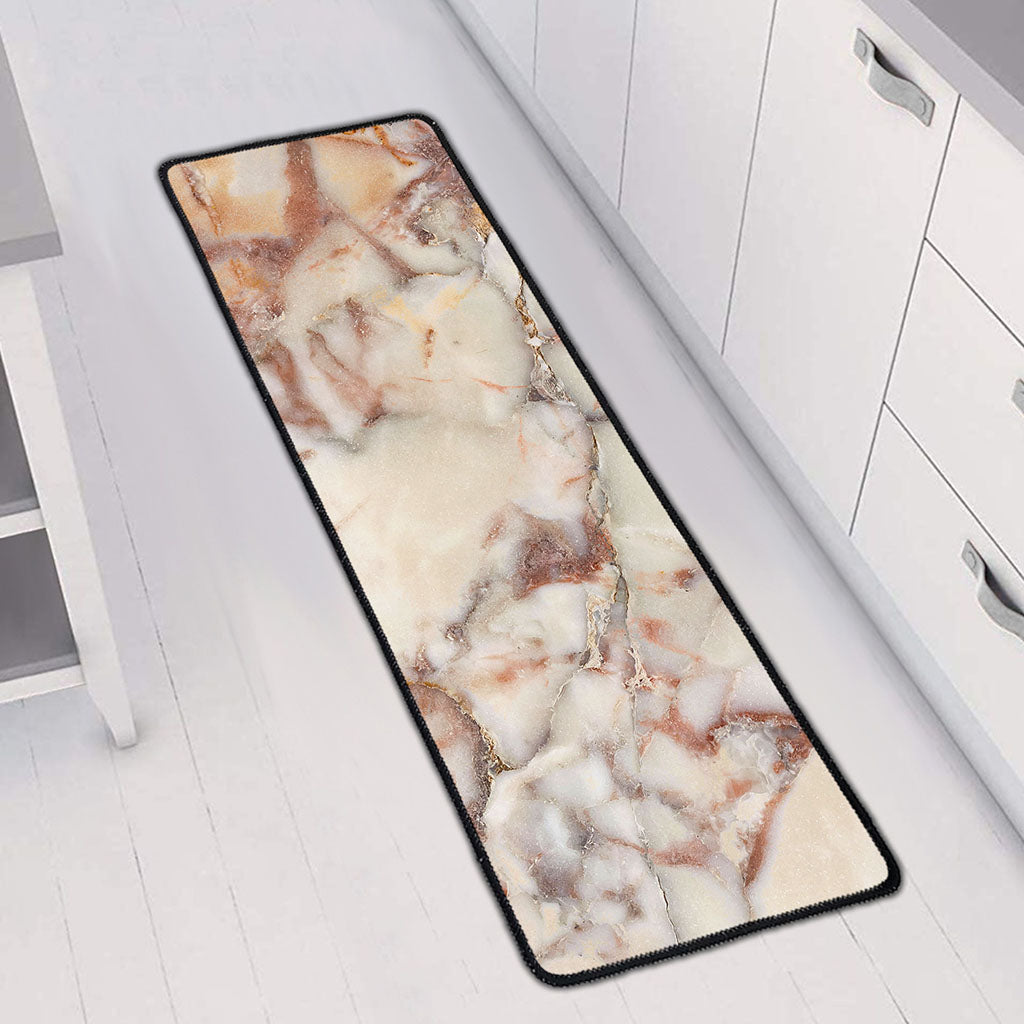 Brown Beige Marble Print Long Kitchen Mat