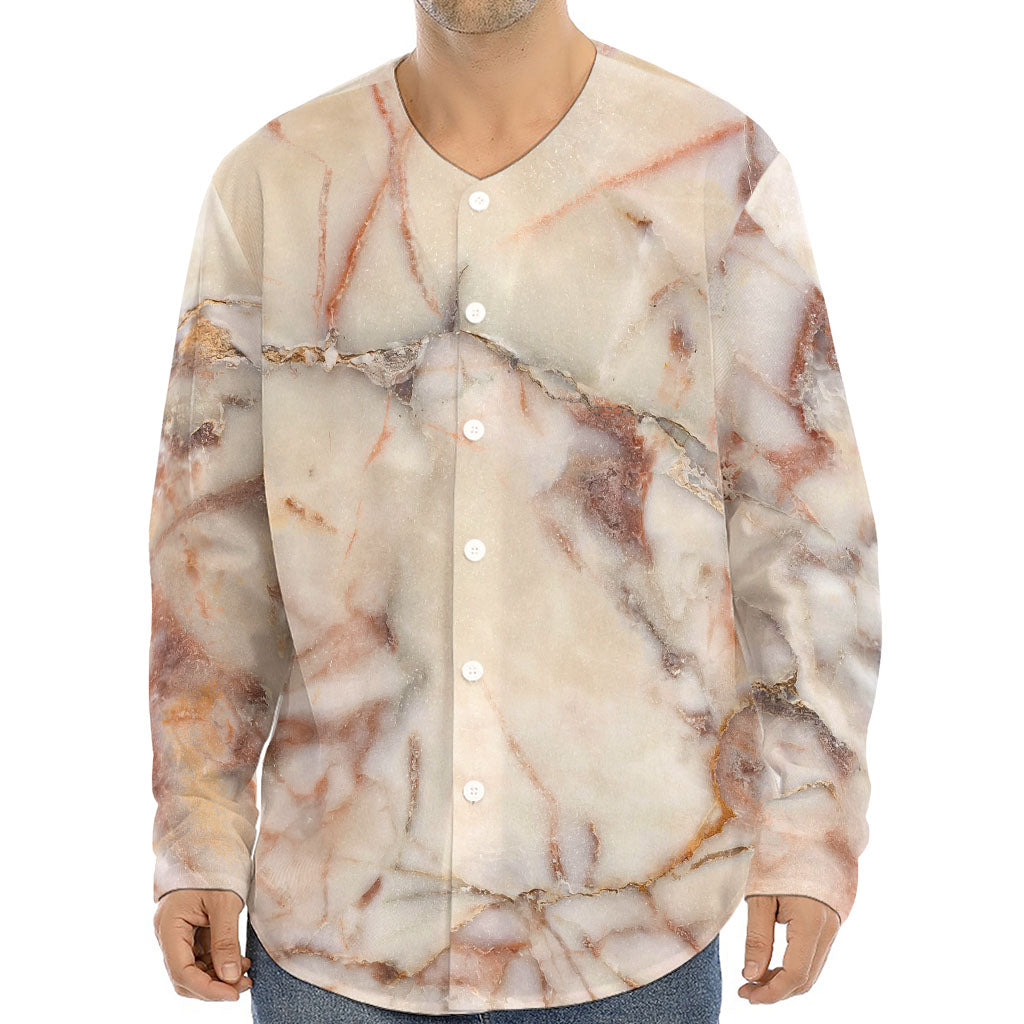 Brown Beige Marble Print Long Sleeve Baseball Jersey