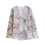 Brown Beige Marble Print Long Sleeve Short Coat