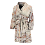 Brown Beige Marble Print Men's Bathrobe