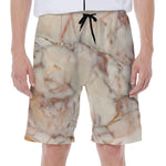 Brown Beige Marble Print Men's Beach Shorts