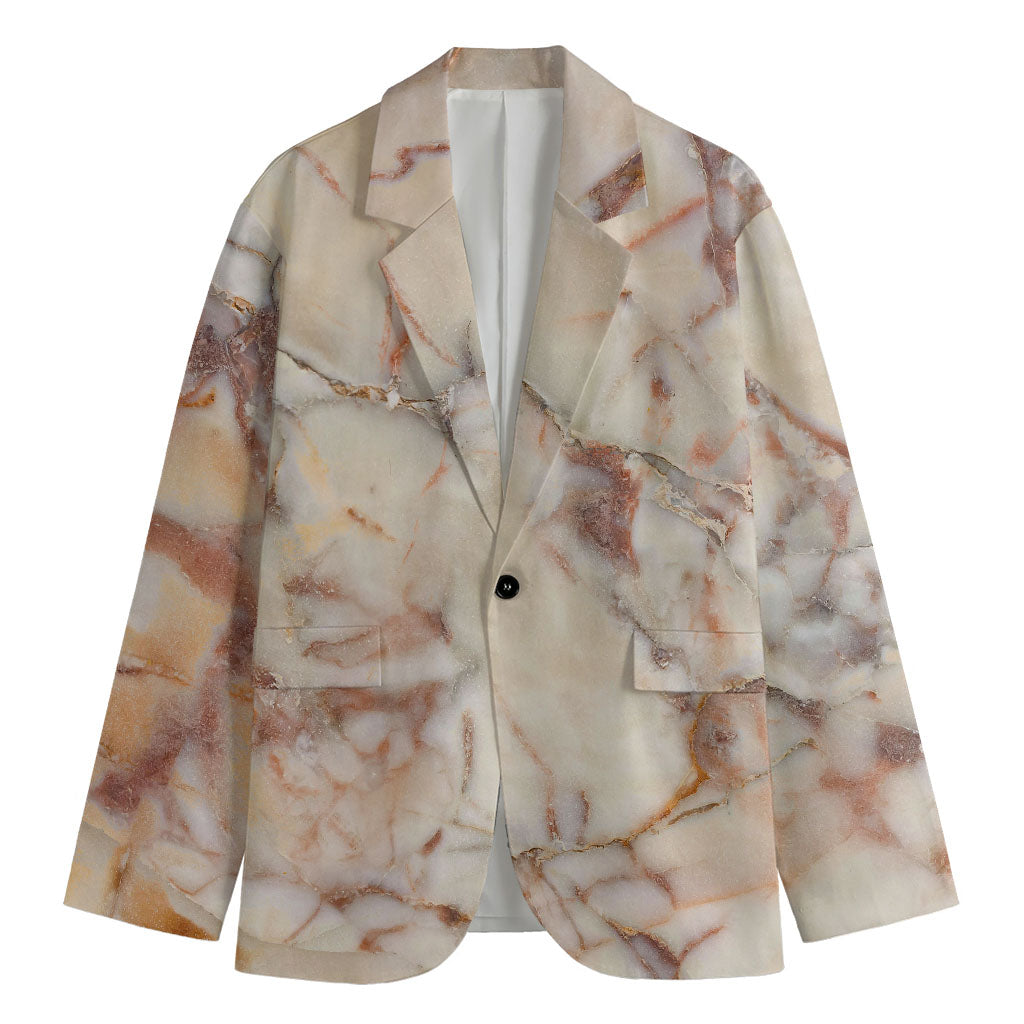 Brown Beige Marble Print Men's Blazer
