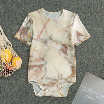 Brown Beige Marble Print Men's Bodysuit