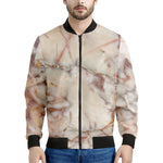 Brown Beige Marble Print Men's Bomber Jacket