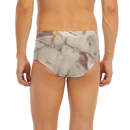 Brown Beige Marble Print Men's Briefs