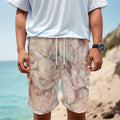 Brown Beige Marble Print Men's Cargo Shorts