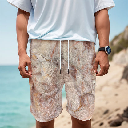 Brown Beige Marble Print Men's Cargo Shorts