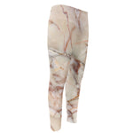 Brown Beige Marble Print Men's Compression Pants