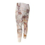 Brown Beige Marble Print Men's Compression Pants
