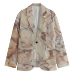 Brown Beige Marble Print Men's Cotton Blazer