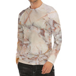 Brown Beige Marble Print Men's Long Sleeve Rash Guard