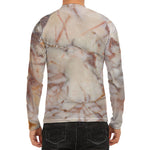 Brown Beige Marble Print Men's Long Sleeve Rash Guard