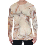 Brown Beige Marble Print Men's Long Sleeve T-Shirt