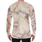 Brown Beige Marble Print Men's Long Sleeve T-Shirt