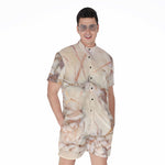 Brown Beige Marble Print Men's Rompers