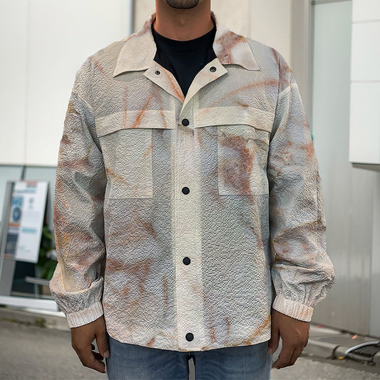 Brown Beige Marble Print Men's Shirt Jacket