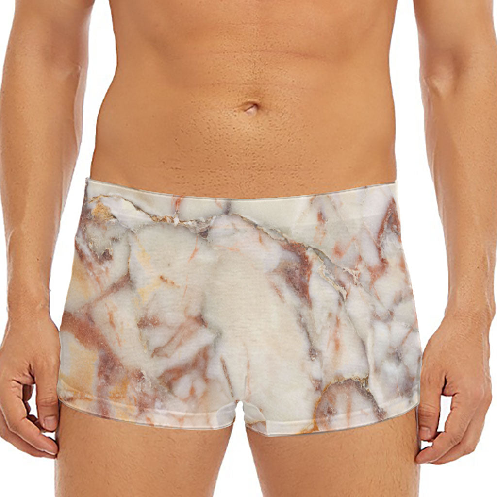 Brown Beige Marble Print Men's Short Boxer Briefs