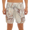 Brown Beige Marble Print Men's Split Running Shorts