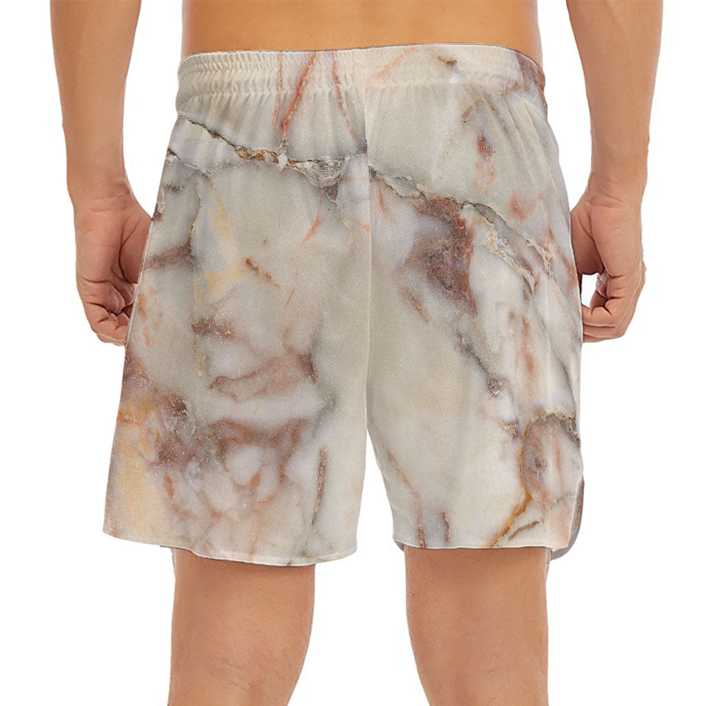 Brown Beige Marble Print Men's Split Running Shorts