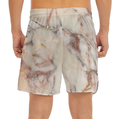 Brown Beige Marble Print Men's Split Running Shorts