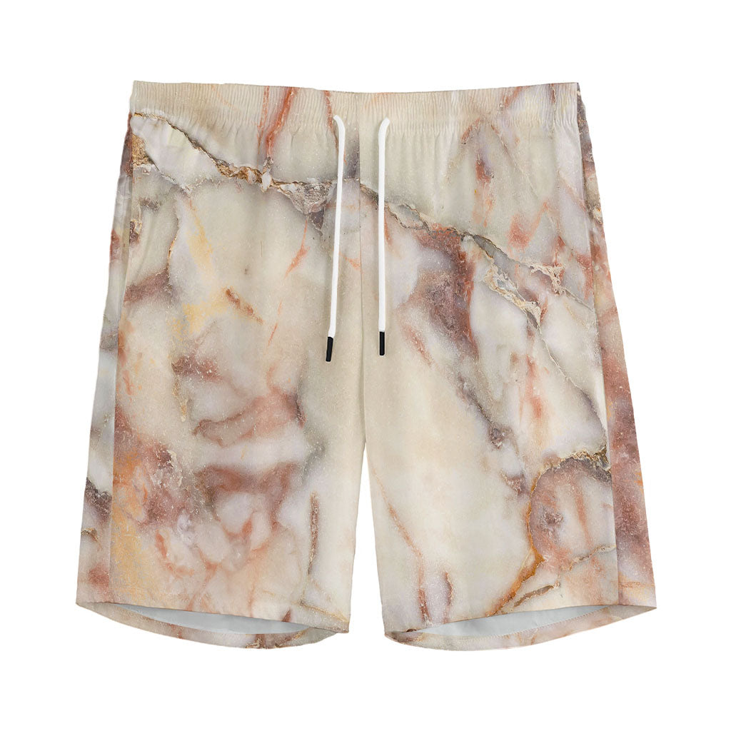Brown Beige Marble Print Men's Sports Shorts