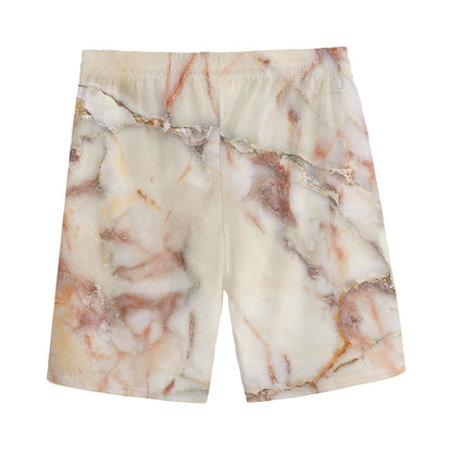 Brown Beige Marble Print Men's Sports Shorts
