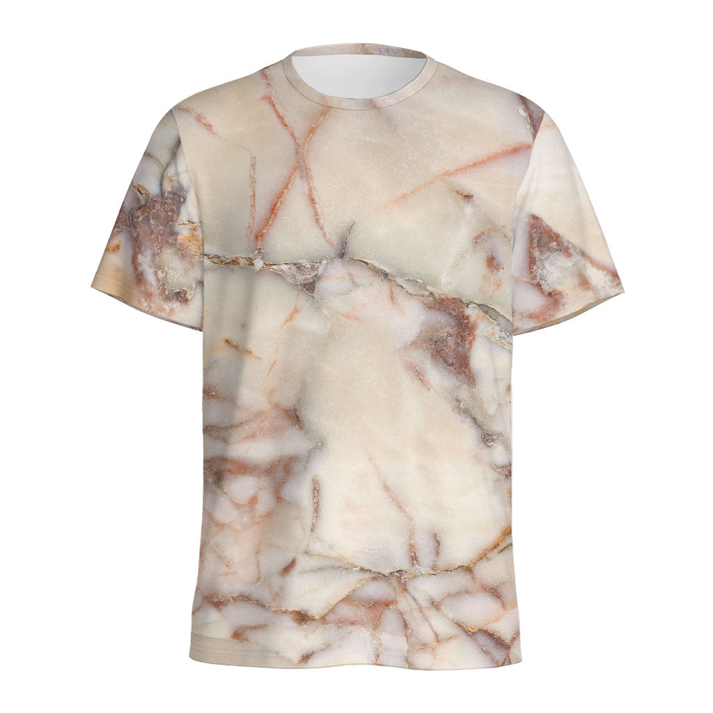 Brown Beige Marble Print Men's Sports T-Shirt