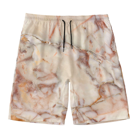 Brown Beige Marble Print Men's Swim Trunks