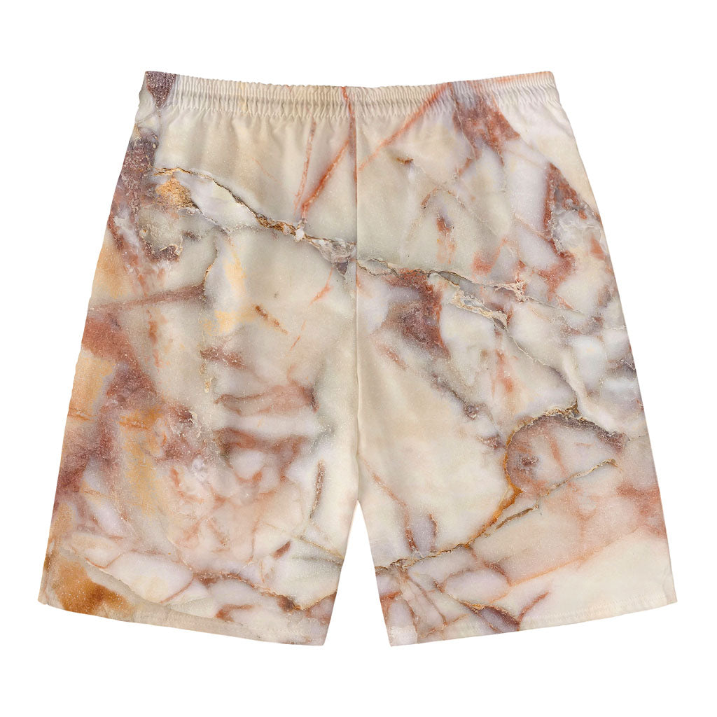 Brown Beige Marble Print Men's Swim Trunks
