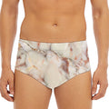 Brown Beige Marble Print Men's Triangle Swim Briefs