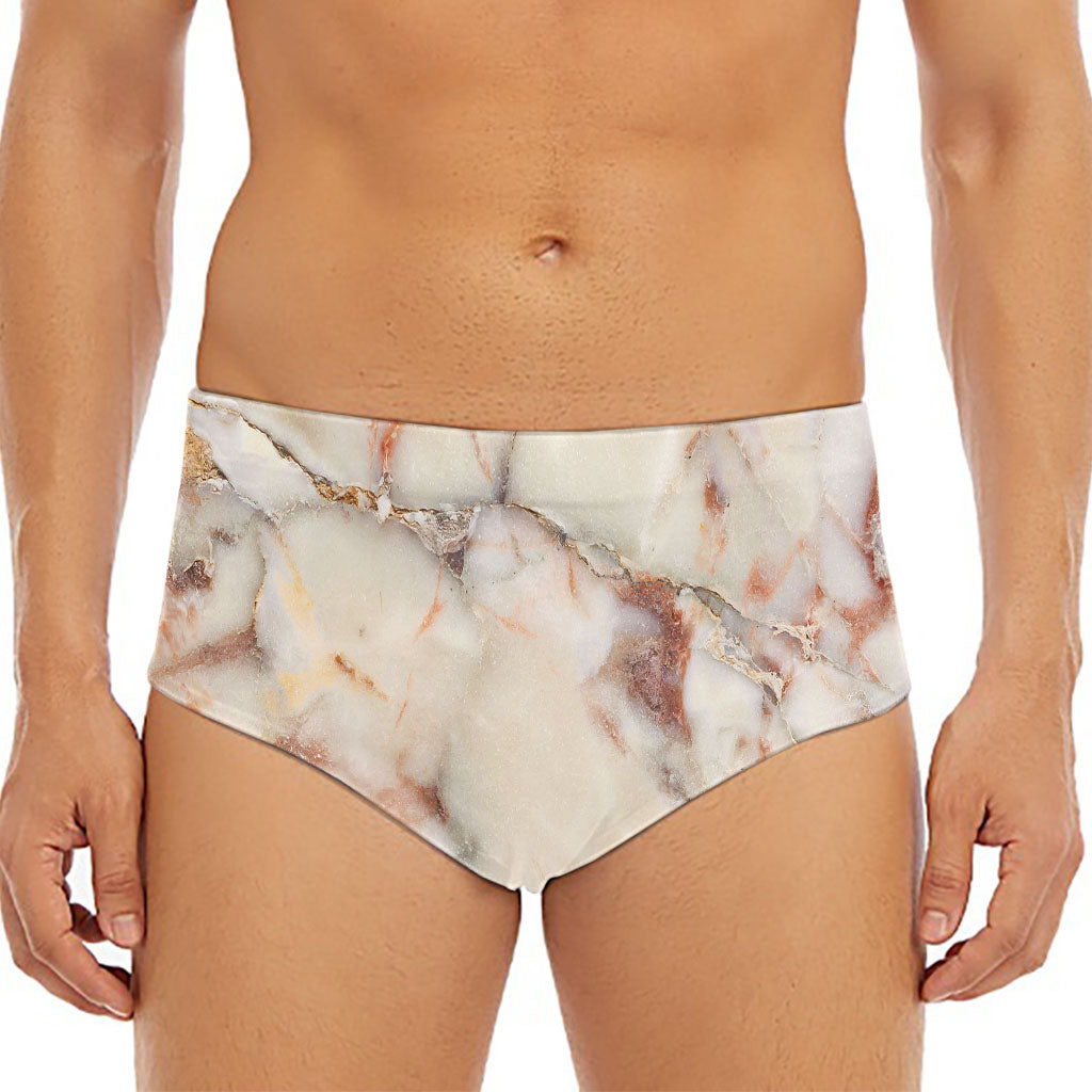 Brown Beige Marble Print Men's Triangle Swim Briefs