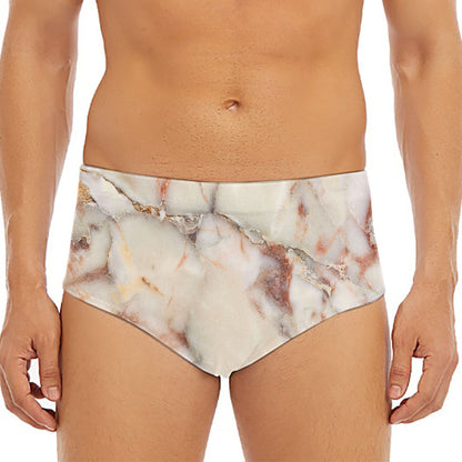 Brown Beige Marble Print Men's Triangle Swim Briefs