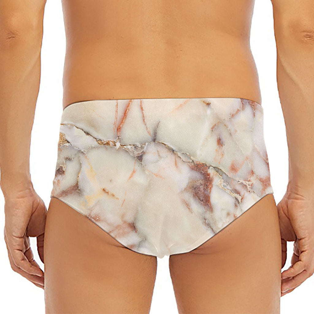 Brown Beige Marble Print Men's Triangle Swim Briefs