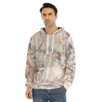 Brown Beige Marble Print Men's Velvet Pullover Hoodie