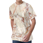Brown Beige Marble Print Men's Velvet T-Shirt