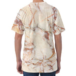 Brown Beige Marble Print Men's Velvet T-Shirt