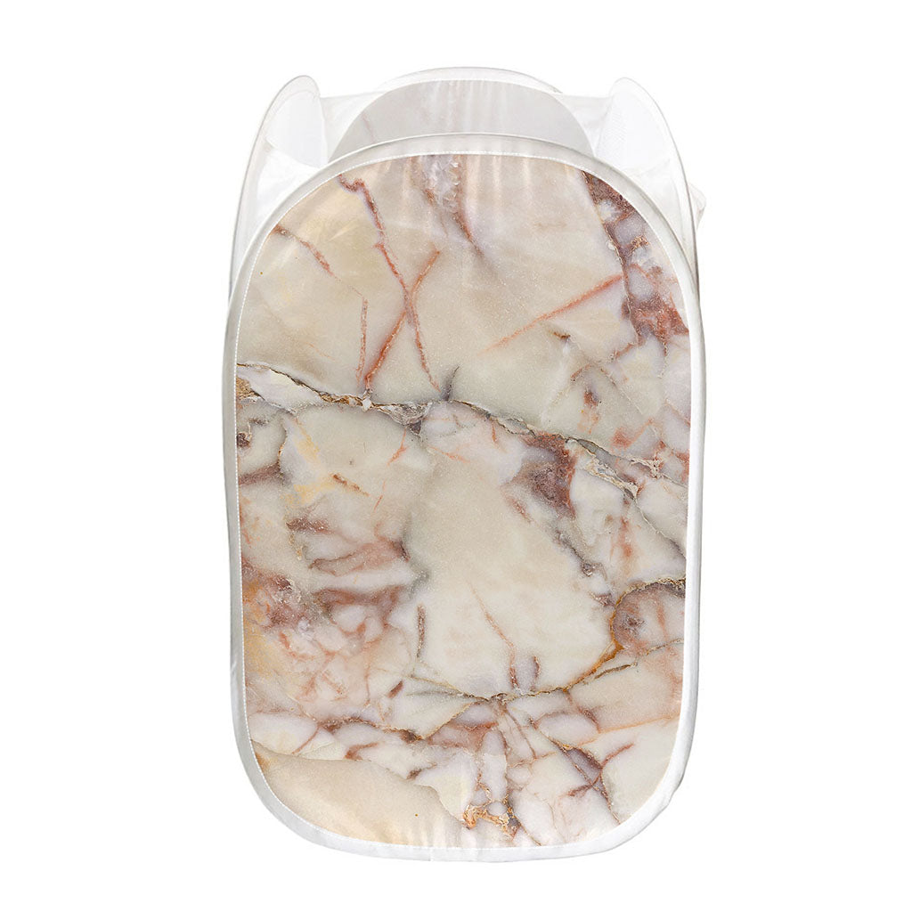Brown Beige Marble Print Mesh Laundry Hamper