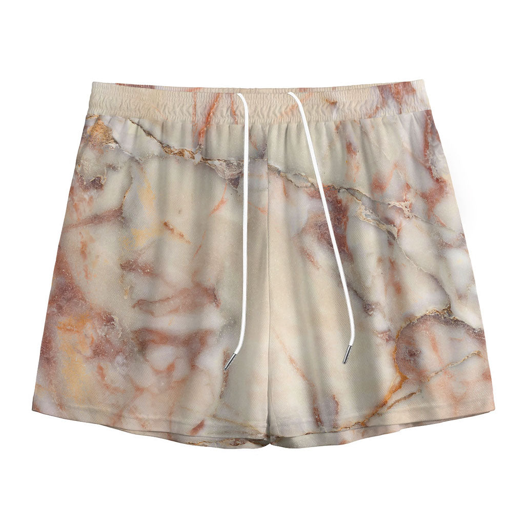 Brown Beige Marble Print Mesh Shorts
