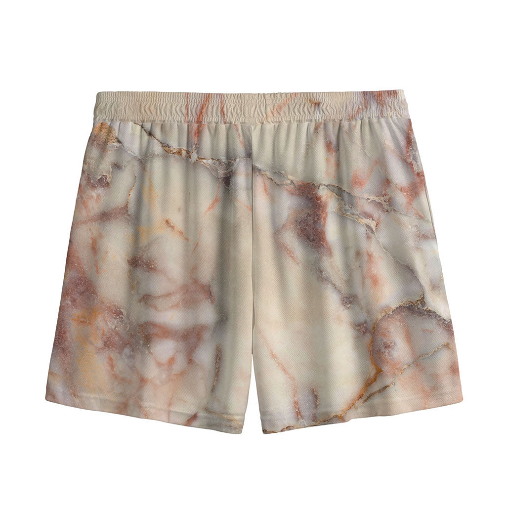 Brown Beige Marble Print Mesh Shorts