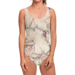 Brown Beige Marble Print One Piece Swimsuit