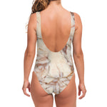 Brown Beige Marble Print One Piece Swimsuit