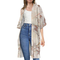 Brown Beige Marble Print Open Front Beach Cover Up